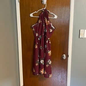 Maroon womens floral halter dress with pockets